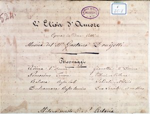 First page of sheet music for The Elixir of Love, opera by Gaetano Donizetti by Unknown artist