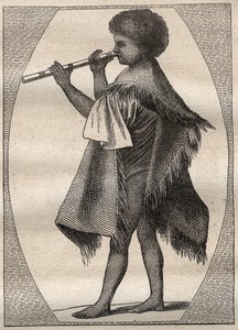 First voyage by Captain James Cook: Tahitian flute player - illustration taken from “The Great Mariners of the 18th century” by Unknown artist