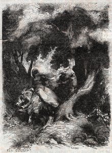 Flight of Angelica During the Battle - Engraving from 