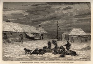 Fort Saint-Michel, English possession in the Gulf of Norton. Engraving illustrating a voyage and adventures in English Columbia, Vancouver Island, and Alaska by Frederick Whymper by Unknown artist