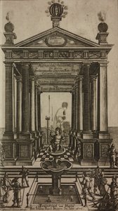 Fountain with Cherub and Temple, Engraving from Grand Art of Artillery by Casimir Siemienowicz