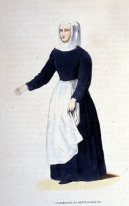 Franciscan nun of St. Elizabeth. Order founded by St. Elizabeth of Hungary (1207 - 1231). Engraving of the 19th century.