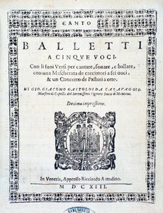 Frontispiece of Balletti for five voices by Giovanni Giacomo Gastoldi by Unknown artist