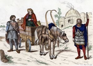 Gallic housing, woman, peasant, chariot, rich farmer, harness from “Les Costumes civil et militaires des Français dans travers les siècles”. Paris F. Roy 1882. by Unknown artist
