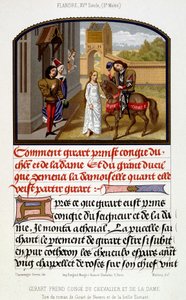 Girart takes leave of the knight and the lady - facsimile of illumination of the 15th century by Unknown artist