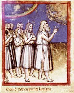 God blessed Noe and his family survivors of the Deluge. Miniature from the codex 212 (or Bible of Padua) by Unknown artist