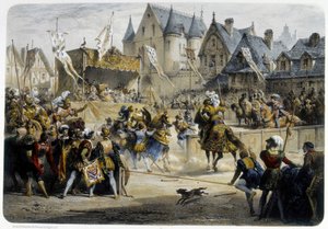 Henri II (1519 - 1559) Fatally Wounded by Montgomery During the Tournament of 29 June 1559, Rue St Antoine, in Front of the Palais des Tournelles - Lithography