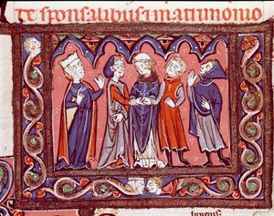 History of canonical law: wedding ceremony. Miniature from 