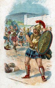 History of the life of Achilles, legendary hero of the Trojan War: Patroclus gets permission from Achilles to save the Greeks by carrying his weapons. He