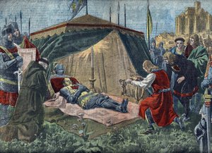 Hundred Years War: Death of Bernard du Guesclin at Chateauneuf-de-Randon, 13th July 1380, Illustration from 