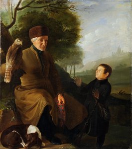 Hunter with Falcon. Portrait of Prince Platon Alexandrovich Zubov and Ivan Andreevich Yakubovsky by Unknown artist