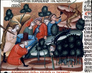 Hunting scenes. Miniature taken from the Justinian Code (Codex Justinianus)