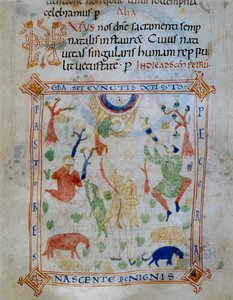 Illuminated Page of Sheep and Shepherds, Part of the Codex of Varmondo, c.1000