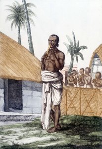 Indian culture and civilization: musician playing the bansuri flute, traditional musical instrument, India. Engraving 1808. by Unknown artist