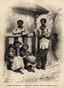 Indigenous people of the Magdalena, in the streets of the city of Mompox (Colombia). Engraving to illustrate the voyage to New Granada, by Dr. Saffray, in 1869, published in 