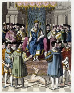 Interview with Francois 1st (1494 - 1547) and Henry VIII (1491 - 1547) of England. Engraving of the 19th century. by Unknown artist