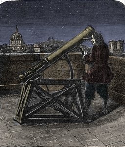 Isaac Newton using his telescope (1642-1727) by Unknown artist