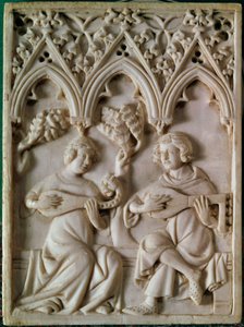 Ivory tablet representing two musicians by Unknown artist