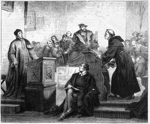Johann Maier known as Johann Eck (1486-1543), German Catholic theologian and Martin Luther (1483-1546), German Protestant theologian and reformer in Pleissenburg in 1519 by Unknown artist