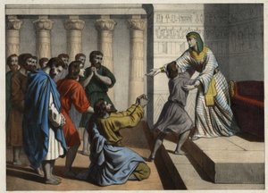 Joseph the Patriarch, named Vizir of Egypt, is recognized by his brothers who made him believe in his death and ask for forgiveness (Anonymous engraving of the 19th century)
