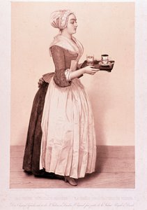 La Chocolatiere de Vienne: young maid holding a tray with a cup of hot chocolate