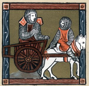 Arthurian Legend: Lancelot du Lac in the cart. In “Geschichte der Franzosischen Literatur” by Hermann Suchier by Unknown artist