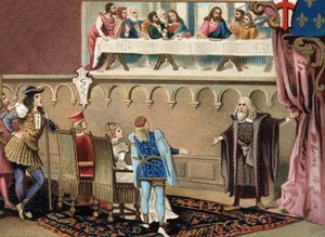 Leonardo da Vinci showing his fresco 