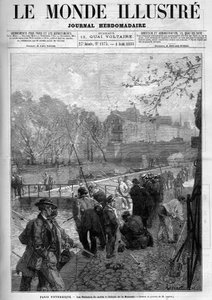 Morning fishermen at the Monnaie lock in Paris. Engraving in 