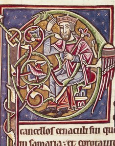 Lettrine P decorated with the representation of the king of the land of Moab, miniature from a Bible (12th century) by Unknown artist