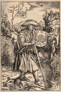 The pilgrim with his dog in front of a castle, illustration from an edition of the Opera of Johannes Gerson published 1514 by Unknown artist