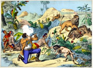 Lion hunt in Southern Africa by Unknown artist