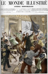 Louise Michel (1833-1905), French revolutionary, waving a black flag inscribed 