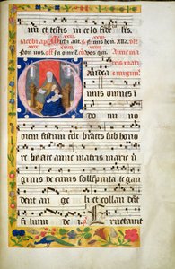 St. Anne Throned, Reading, the Virgin with Child Seated Before Her, Initial from an Antiphon, Late 15th Century by Unknown artist