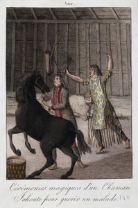Magical ceremony of a Yakut shaman to heal a sick person (Siberia) - engraving, early 19th century by Unknown artist