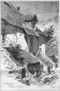 House of George Sand in Gargilesse, France. Engraving in 