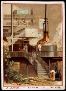 Manufacture of the beer in the 19th century: Brewery - Chromolithography sd. 19th century by Unknown artist