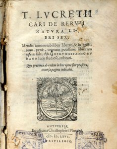 Manuscript page of volume 6 of "De natura rerum" (From nature) by the Latin philosopher Lucrece (Titus Lucretius Carus) (98-55 BC) 1564 by Unknown artist