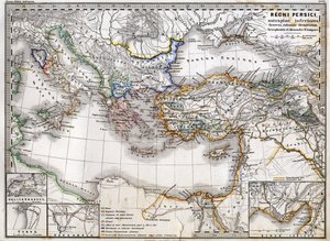 Map of the Persian Empire during the reign of Alexander The Great. Atlas of 1865.