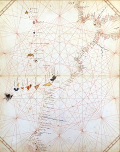 Map showing Gibraltar, Morocco and the Canary Islands. 15th century Portulan by Unknown artist