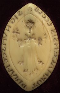 Matrix of the seal of the chapter of Tournai. Used since 12th century. With the image of the Merovingian king Chilpéric