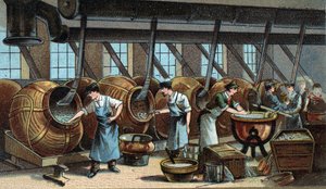 Mechanical manufacture of dragees. Chromolithography of the end of the 19th century