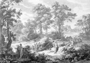 Meeting between Ulysses who was lying near a river and Nausicaa. Engraving from the end of the 19th century. by Unknown artist