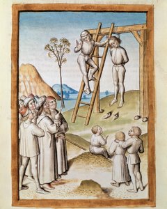 Miniature Hanging Scene from a German Translation of the Fables of Kalila and Dimna by Bidpai (1480)
