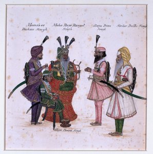 Moonshee Bishun Singh, Maha Raja Ranjeet Singh, Raja Dian Singh, Sirdar Dulla Singh by Unknown artist