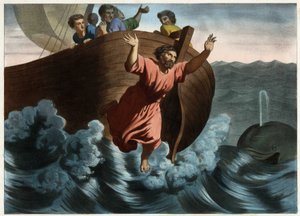 Named Responsible for the Storm Threatening the Ship, Jonah Suggested That He Be Thrown Overboard. God Sent a Fish That Swallowed the Prophet. Anonymous Engraving from the Middle of the 19th Century. by Unknown artist