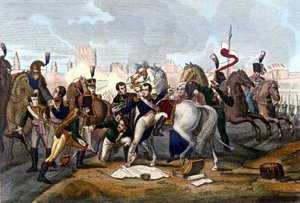 Napoleon I Wounded in Front of Regensburg on 23 April 1809 (engraving 19th century)
