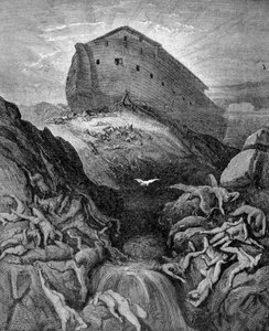 Noah sends a dove to Earth, according to Genesis. 19th century engraving. by Unknown artist