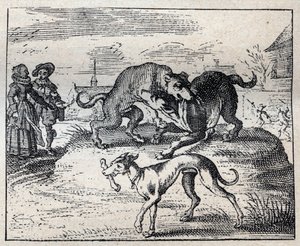 Old English Proverb: Two Dogs Strive for a Bone and the Third Takes It Away