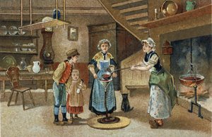 Old custom celebrated in the Dauphiné region: La boudinée. Chromolithography of the late 19th century by Unknown artist