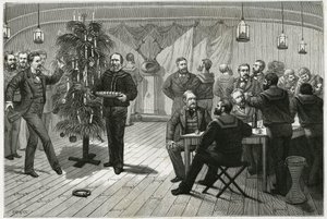 On Christmas night aboard La Vega, a ship caught in the ice of the polar circle, the crew replaced the fir tree with float wood, wall of wicker branches, decorated with paper and candles, as well as various small items destined to be distributed to the cre by Unknown artist
